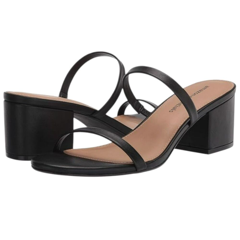 Amazon Essentials Black Double Strap Block Heel Sandals Size 7.5 Heels